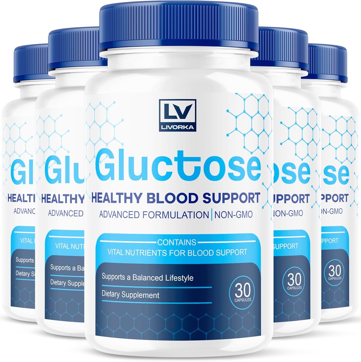 Livorka Gluctose Advanced Blood Support front view of bottle for glucose metabolism.