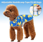 Adjustable rain coat poncho on medium breed dog side view