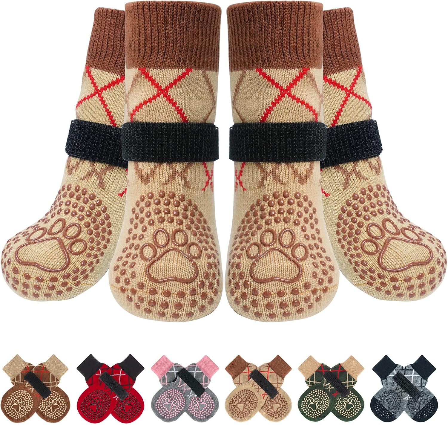 BEAUTYZOO 6PCS Dog Socks to Prevent Licking Paws for Cold Pavement, Winter Dog Shoes with Grippers for Hardwood Floors Anti Slip, Puppy Boots & Paw Protectors for Small Medium Large Senior Dogs, SM - Image 15