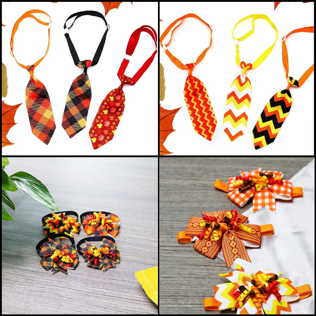 Close up look at the curly ribbon detail on the Thanksgiving dog bow ties.