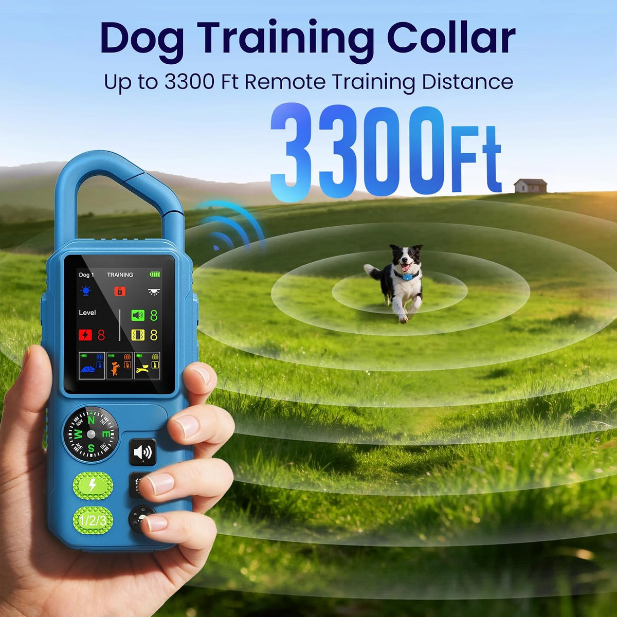 Handheld fence boundary remote control with attached carabiner clip