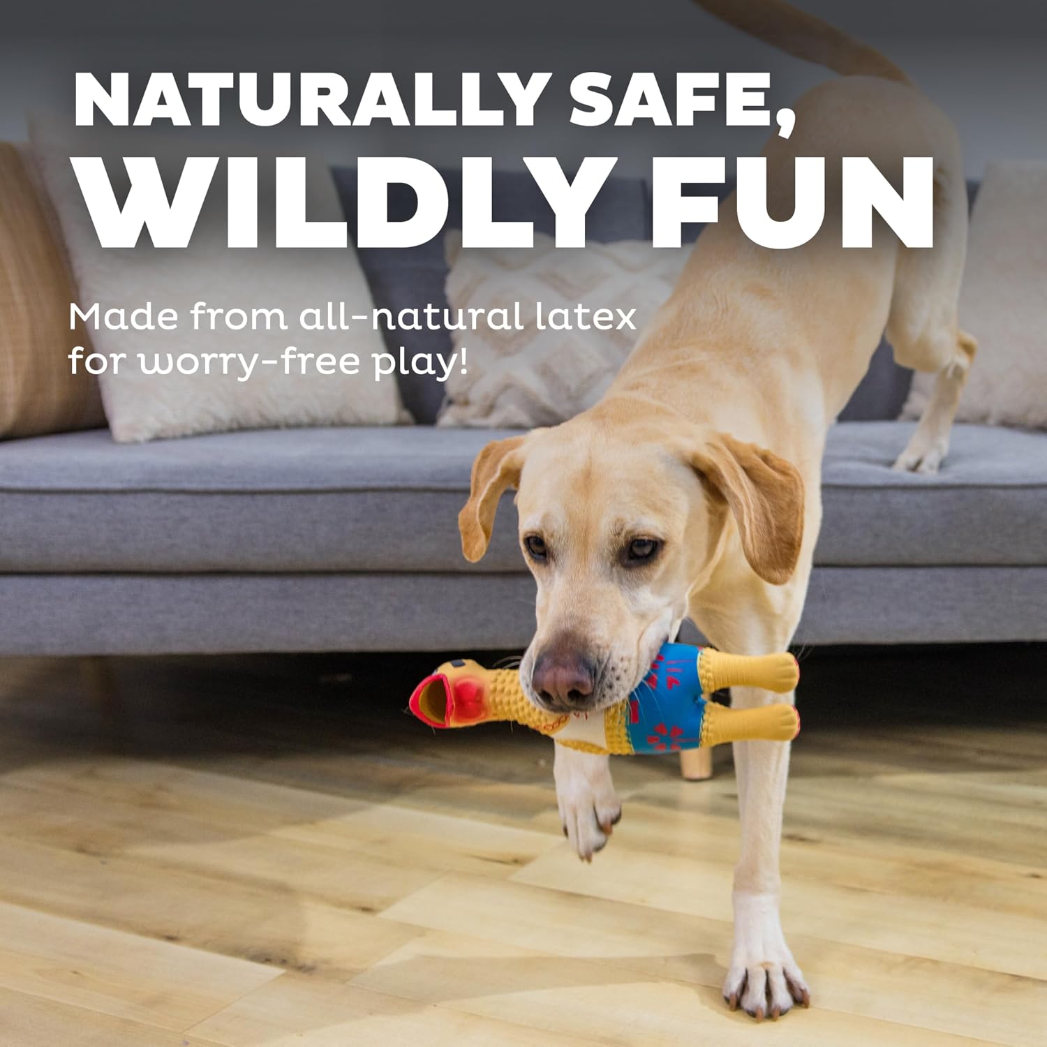Outward Hound natural latex Earl chicken toy showing lead free paint details