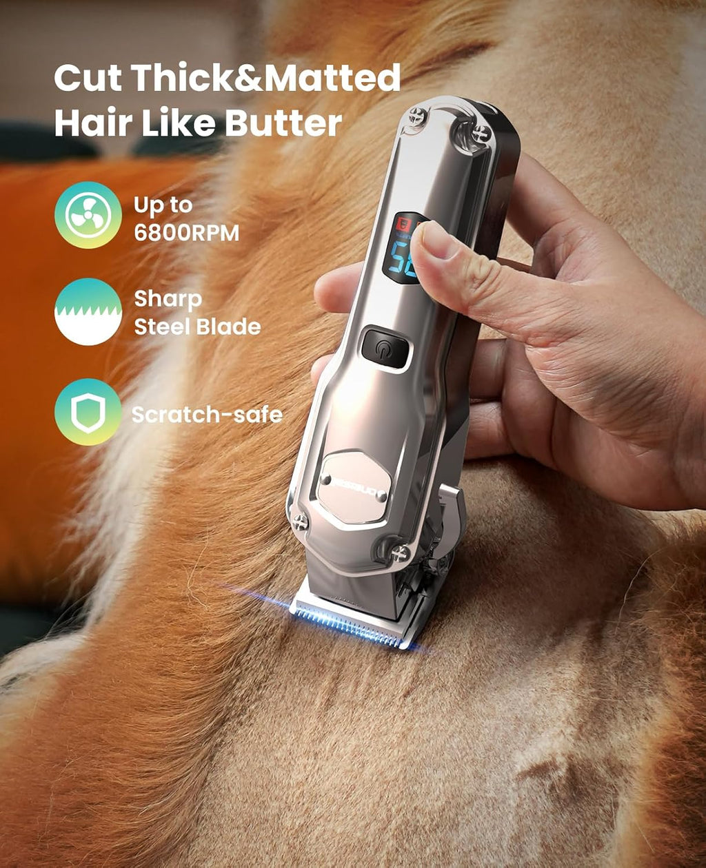 Oneisall professional pet clippers with interchangeable heads including paw trimmer and nail grinder attachments.