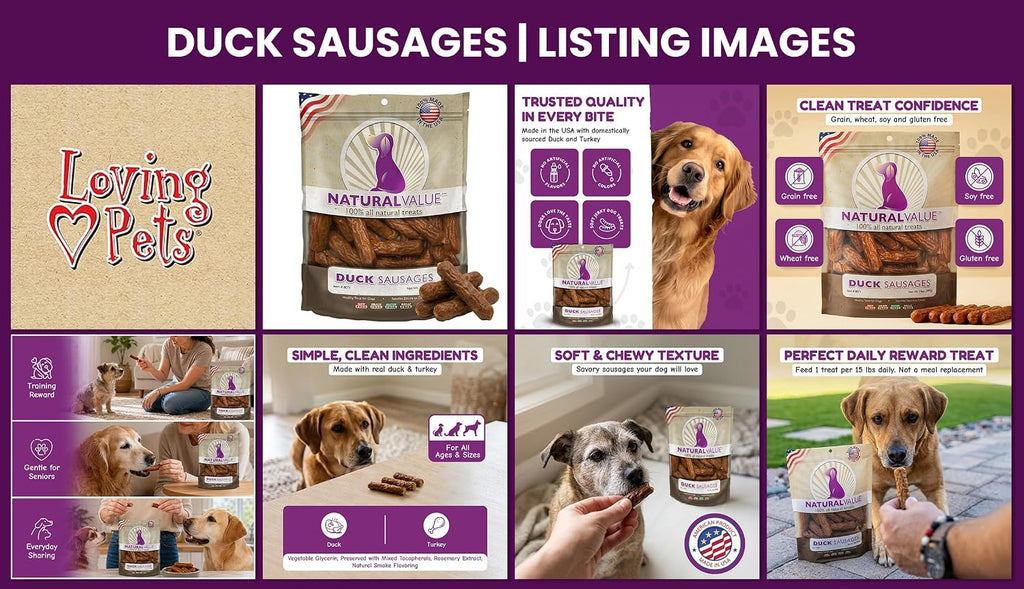 Nutritious protein rich duck sausages for dog training