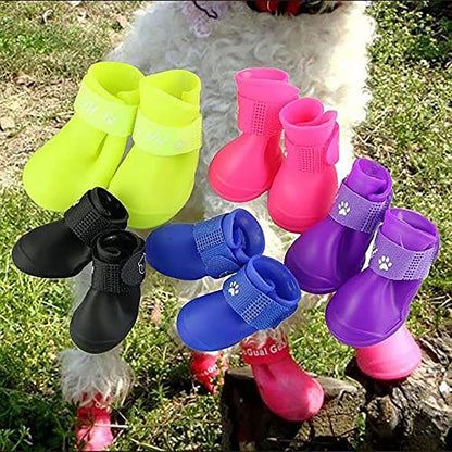 Puppy Dogs Candy Colors Anti-Slip Waterproof Rubber Rain Shoes Boots Paws Cover (Black, Medium) - Image 11