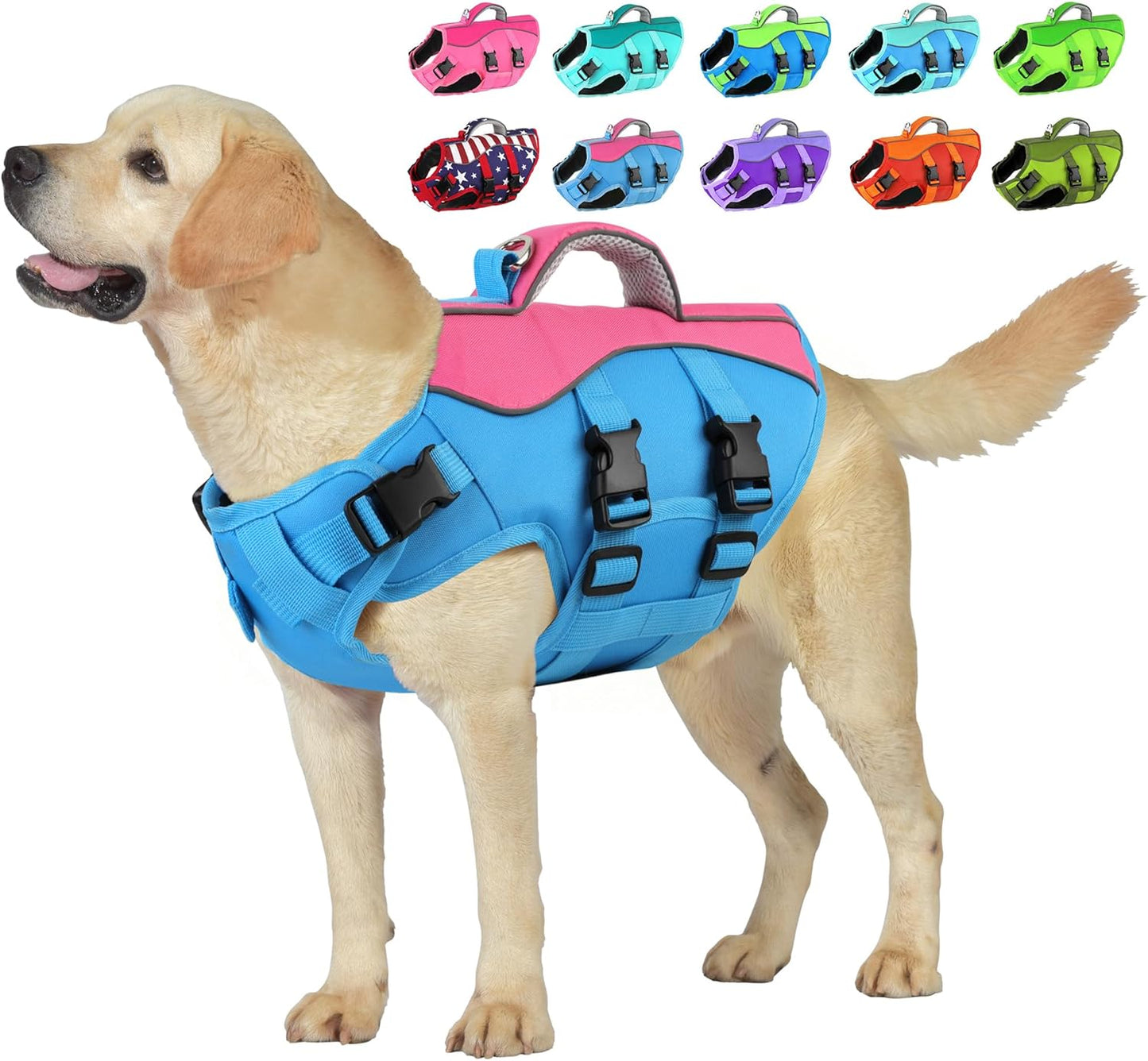 Petglad Dog Life Jacket, High Buoyancy Dog Life Vest with Handle for Swimming Boating, Adjustable Swimming Vest with Reflective Trim for Small Medium Large Dogs - Pink, L - Image 10