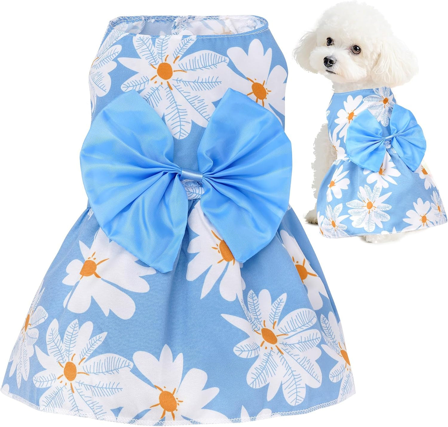 Choyaxo cute dog dress laid flat highlighting the overall garden theme pattern design.