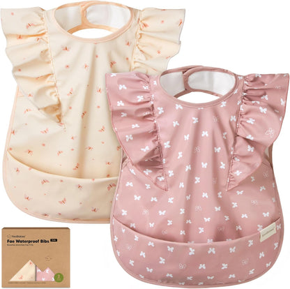 KeaBabies Fae waterproof baby feeding bibs front view in butterflies print pack of 2