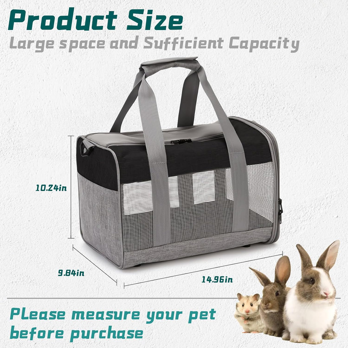 PINVNBY small pet carrier showing grey and black color design