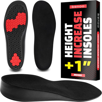 Benoo height increase insoles for men front view showing shock absorbent gel.