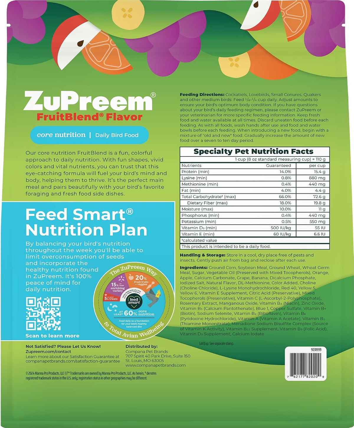 ZuPreem FruitBlend Bird Food, Bird Feed Pellets for Cockatiels, Lovebirds, Quakers, Small Conures & Lorikeets, Core Nutrition with Natural Fruit, Cockatiel Food, Conure Feed, (Medium, 2 lb Bag) - Image 9