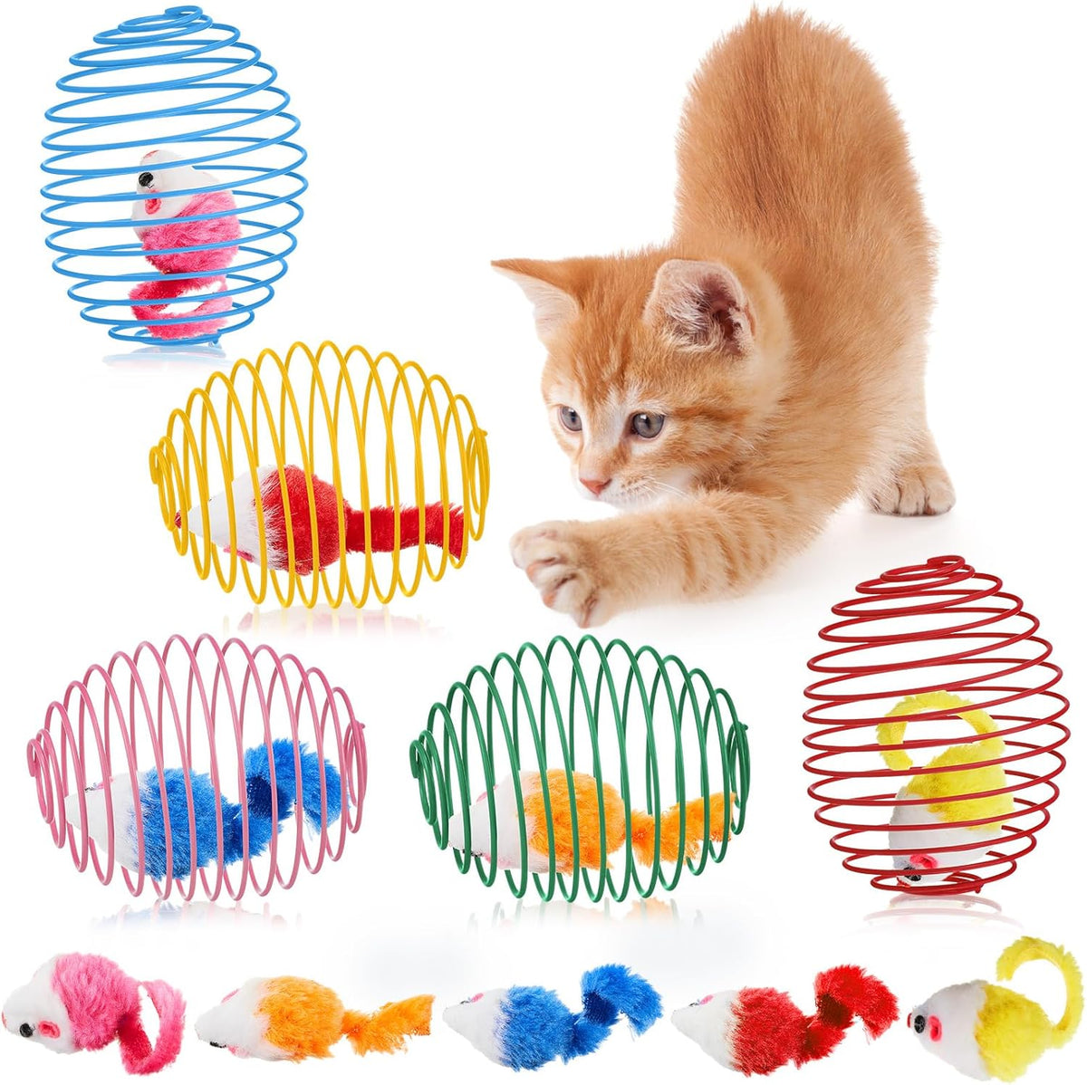 Jecery 5 Pcs Cat Spring Balls Toys Stretchable Rolling Balls Colorful Playful Coils Interactive Action Toy Caged Rats for Kitten Pet Supplies (Mouse,Multicolor) - Image 10