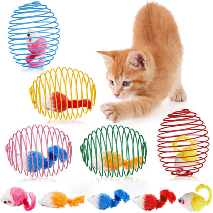 Jecery 5 Pcs Cat Spring Balls Toys Stretchable Rolling Balls Colorful Playful Coils Interactive Action Toy Caged Rats for Kitten Pet Supplies (Mouse,Multicolor) - Image 10