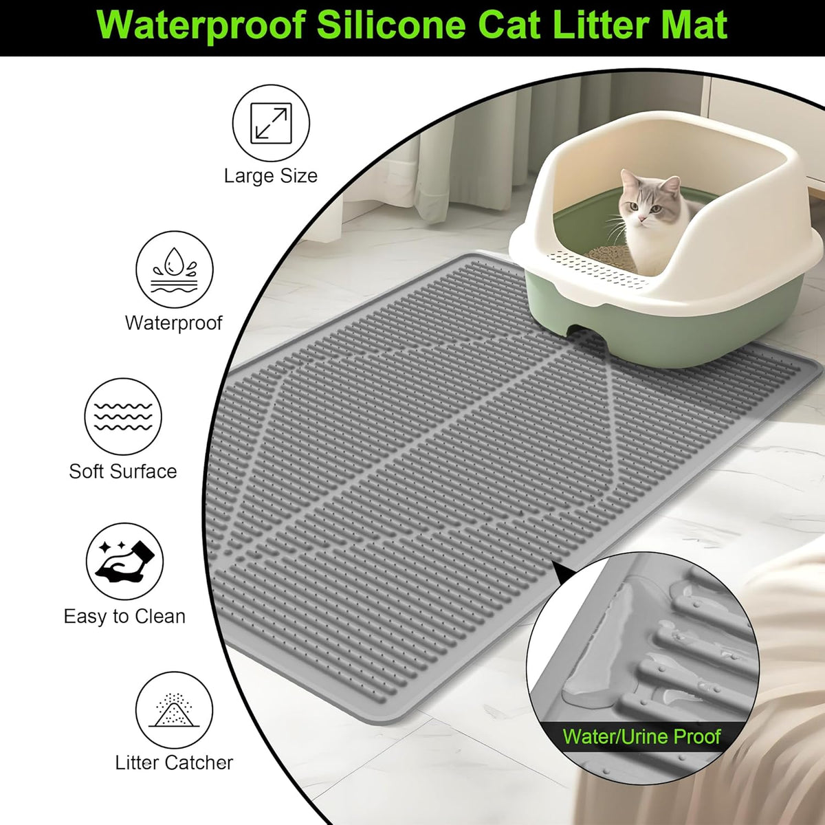 Demonstration of pouring water on the waterproof urine proof cat litter mat