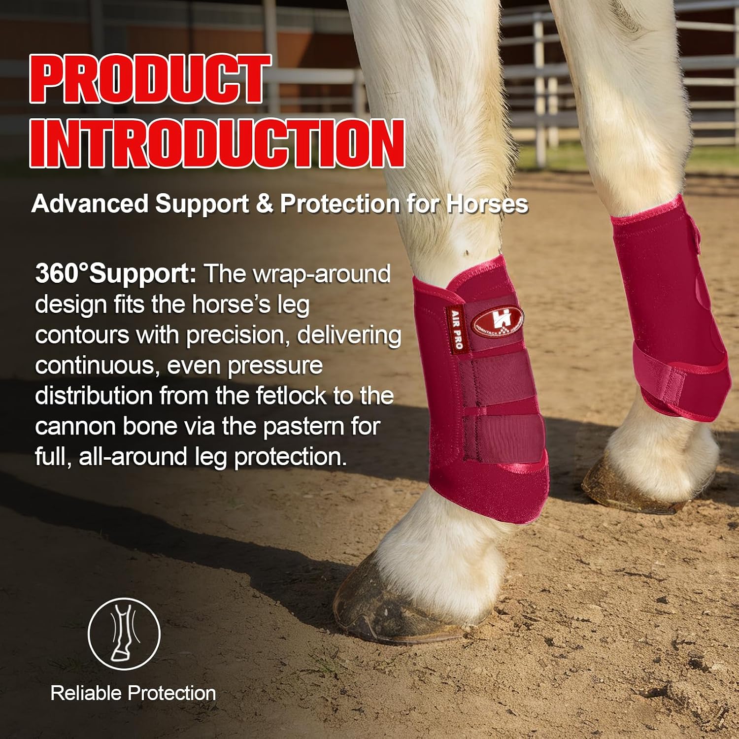 Horntack red equestrian leg wraps highlighting the strategic ventilation holes
