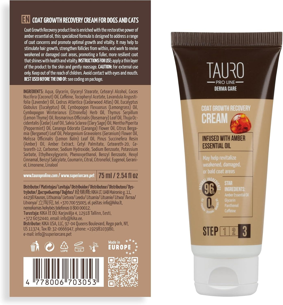 Tauro Pro Line Coat Growth Recovery Cream for Dogs & Cats - Strengthens Hair Roots & Boosts Regrowth - Dog & Cat Moisturizer for Thinning Fur, Shedding & Post-Surgery Care (Derma Care 2.5 Fl Oz) - Image 9