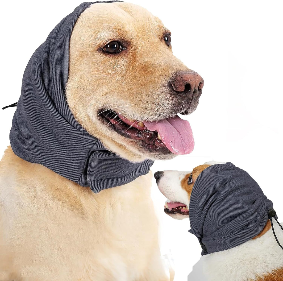 Tiagoboo dog calming hoodie grey color front view on a relaxed pet