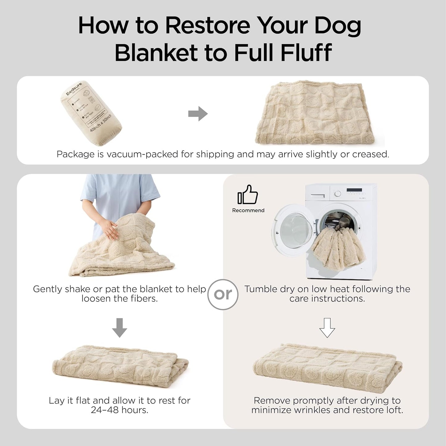 Bedsure washable pet blanket neatly folded for travel and storage.