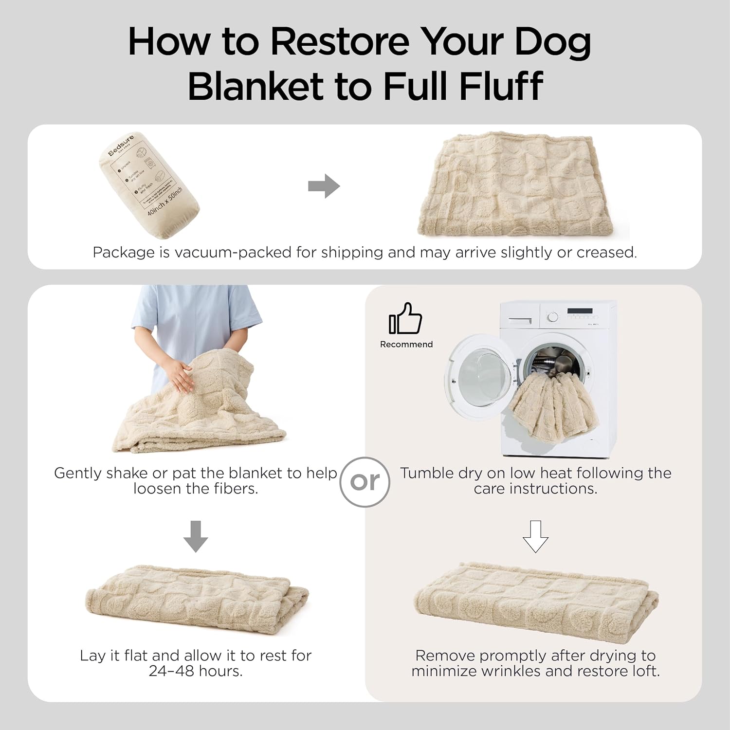 Bedsure washable pet blanket neatly folded for travel and storage.