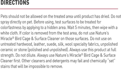 Nature's Miracle Bird Cage And Surface Cleaner twenty four fluid ounce bottle highlighting bioenzymatic stain action