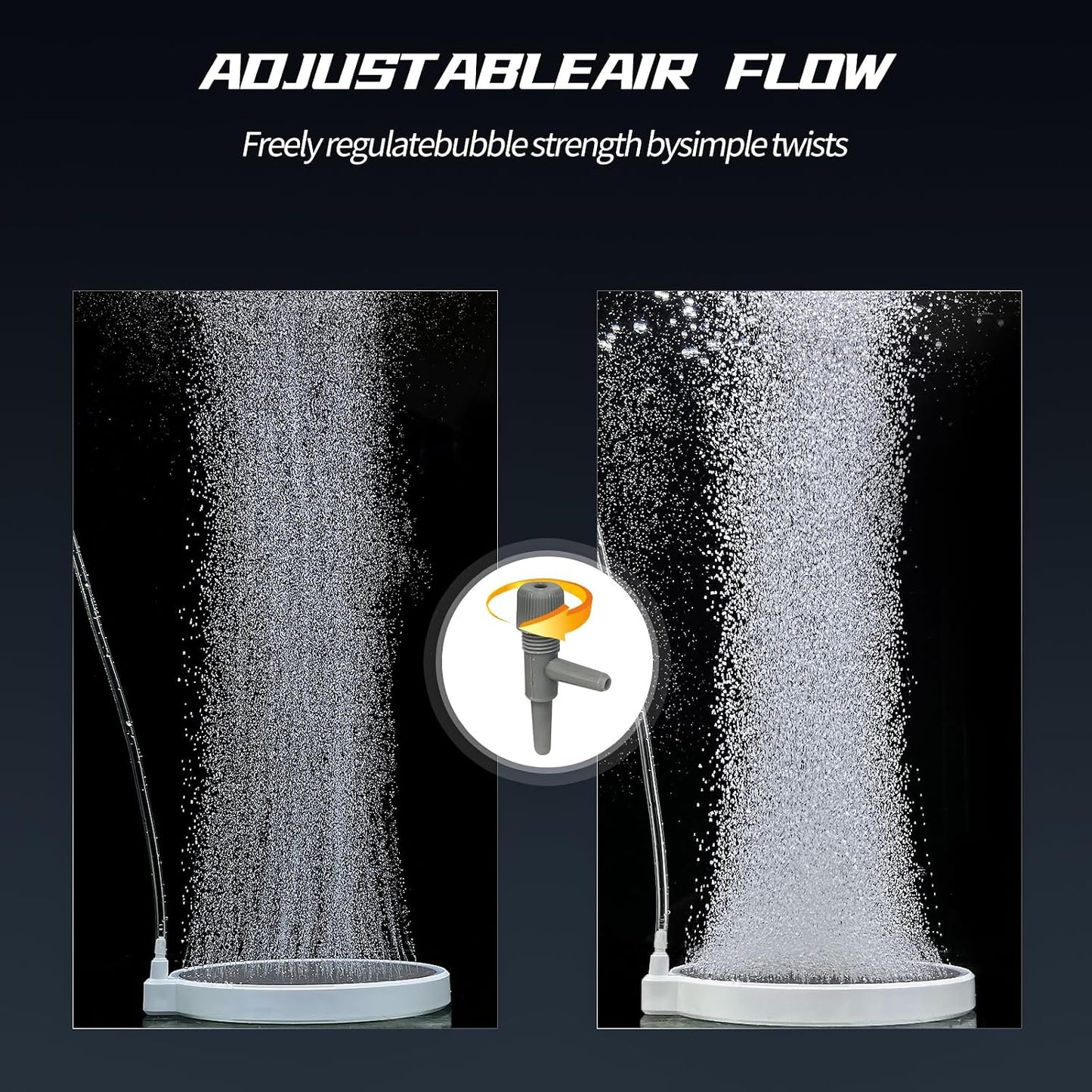 Ultra quiet fish tank bubbler connected to airline tubing close up view