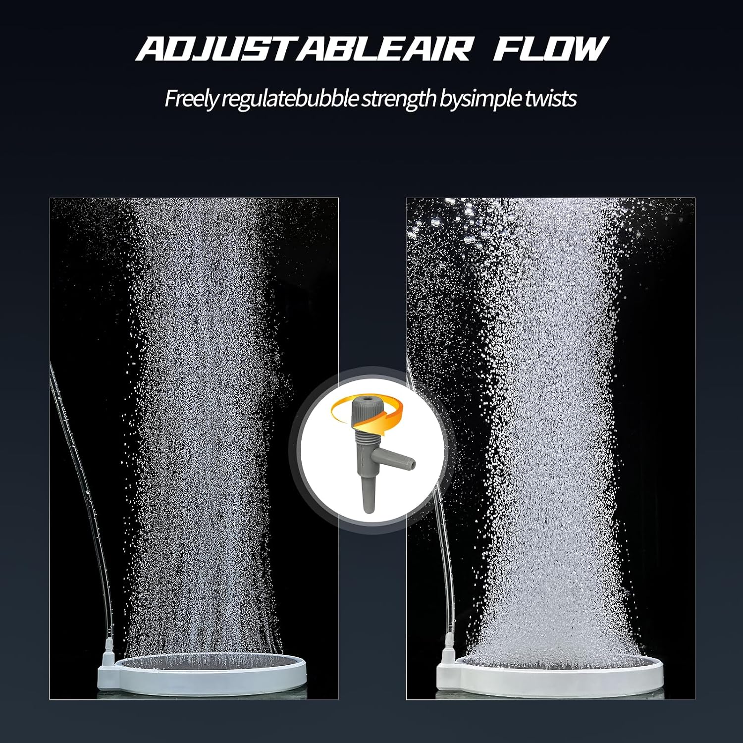 Ultra quiet fish tank bubbler connected to airline tubing close up view