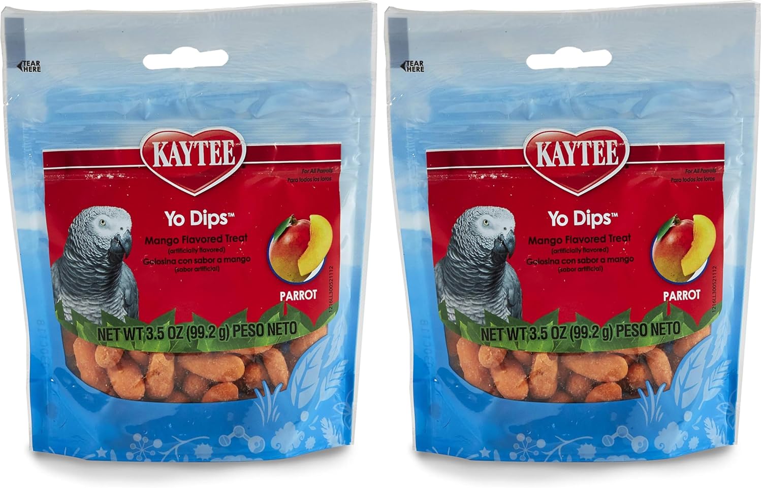 Resealable pouch of Kaytee Mango Yogurt Dipped bird treats