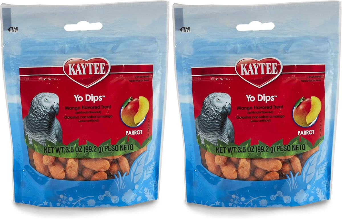 Authentic USA imported Kaytee parrot snacks in resealable packaging.