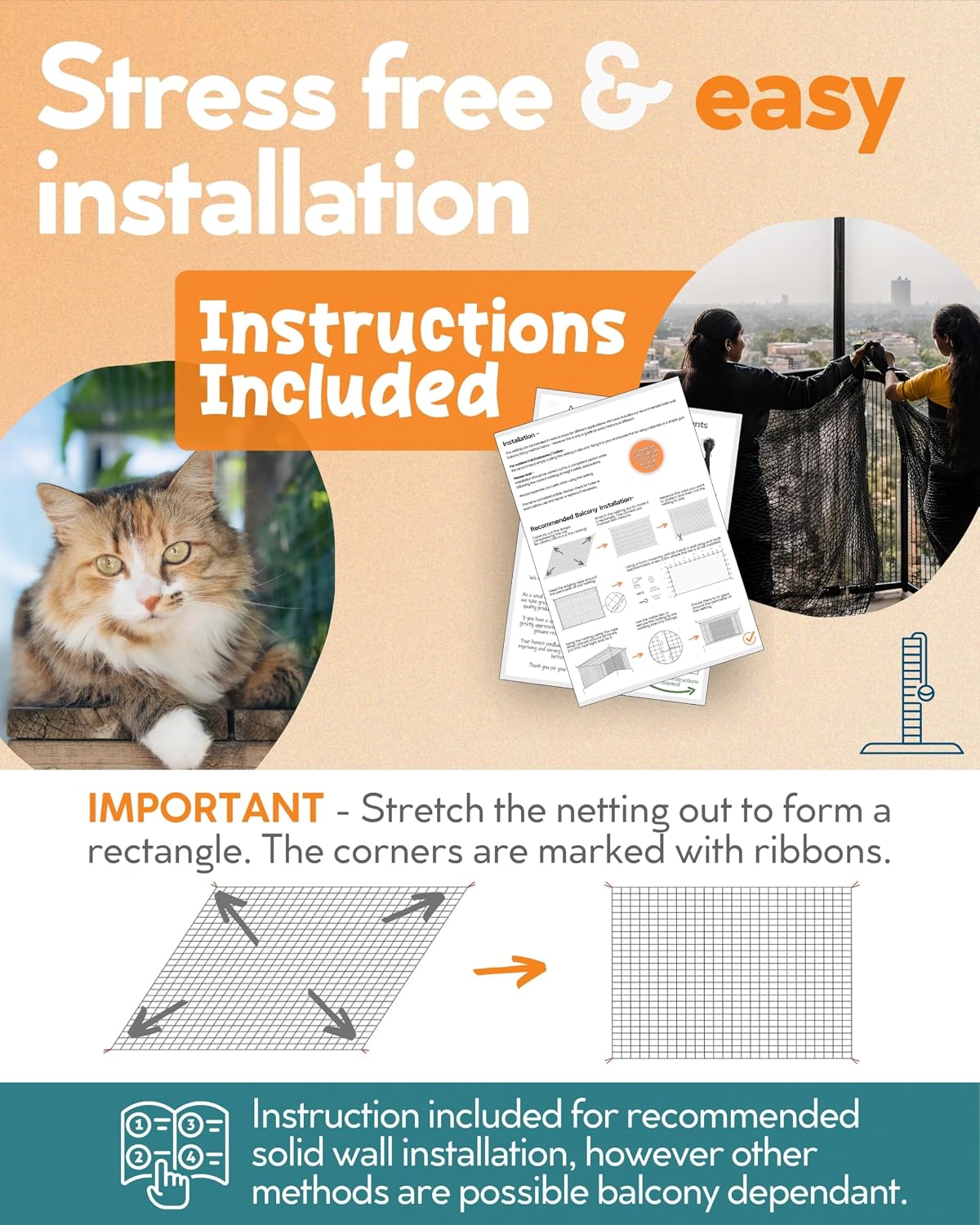Diagram showing how to cut Primal Purr cat netting to size