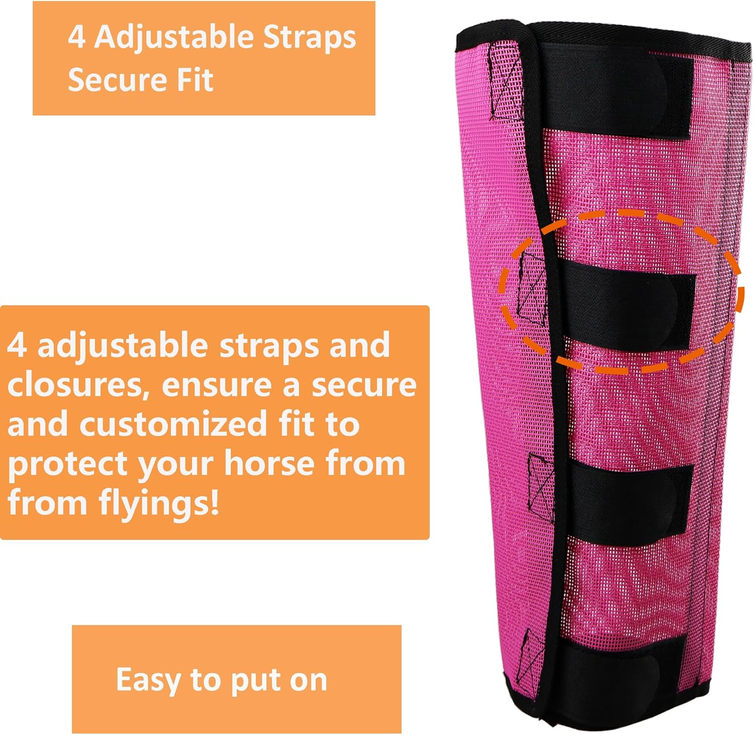 Side view of a horse wearing ventilated equine fly boots in a pasture setting for insect protection