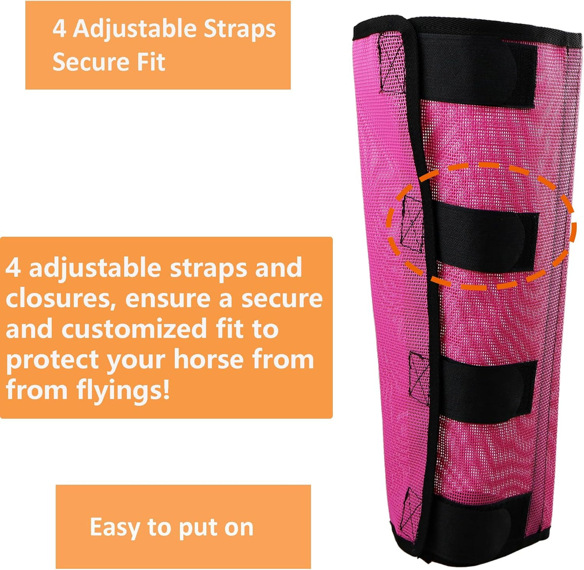 Side view of a horse wearing ventilated equine fly boots in a pasture setting for insect protection