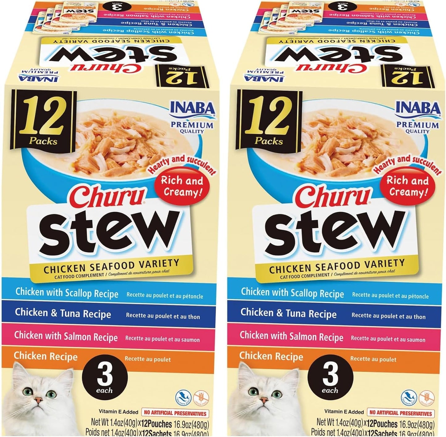 INABA Churu Stew for Cats, Side Dish Pouch with Vitamin E, 1.4 Ounces per Pouch, 12 Pouches, Chicken & Seafood Variety - Image 9