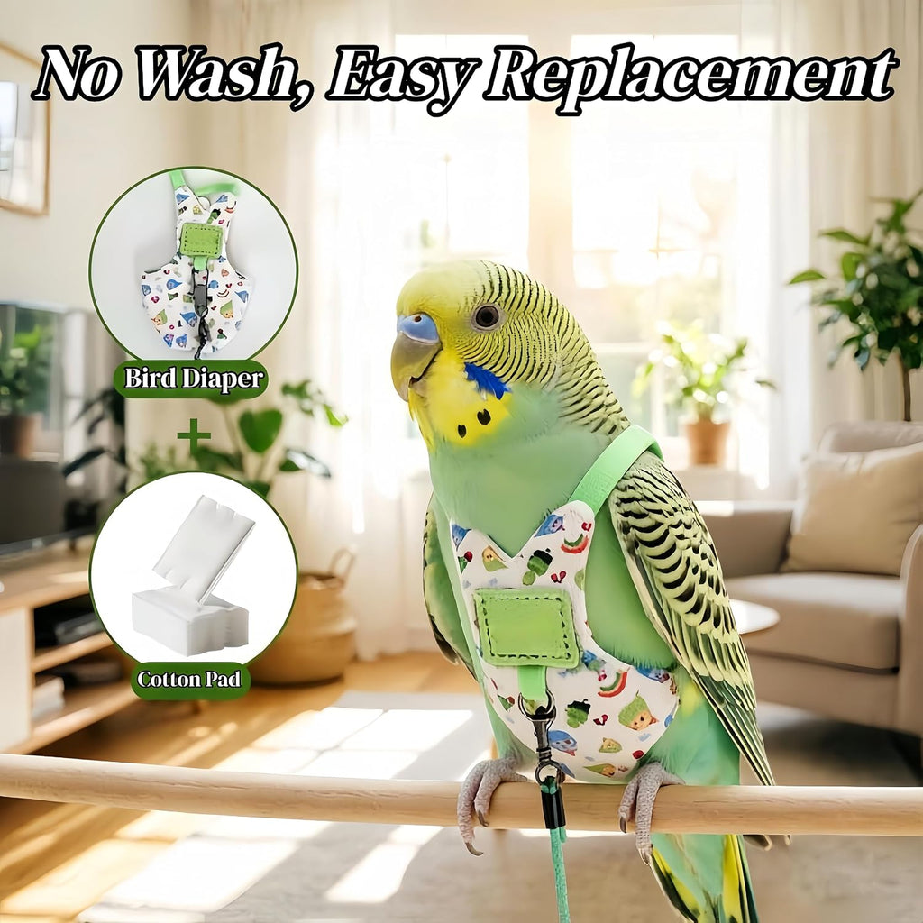 Bird Diapers with Flying Leash, Bird Harness Flight Suits Diapers Parrot Nappy with Waterproof Inner Layer Cute Urine Wet Suit Costume for Cockatiel Conure Budgie Macaw Parakeet-Blue,L - Image 6