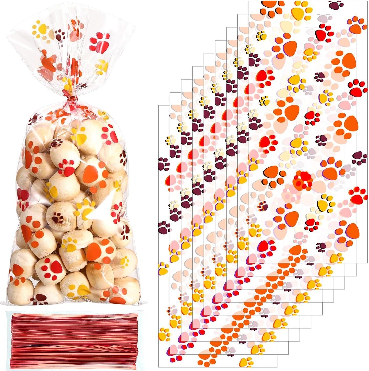 Blulu 100 Pieces Dog Treat Bags Puppy Party Favor Pet Paw Cone Cellophane Bags Candy Heat SealableDog Paw Gift with 100 Pieces Silver Twist Ties for Pet Cat Treat Party Favor(Black) - Image 9