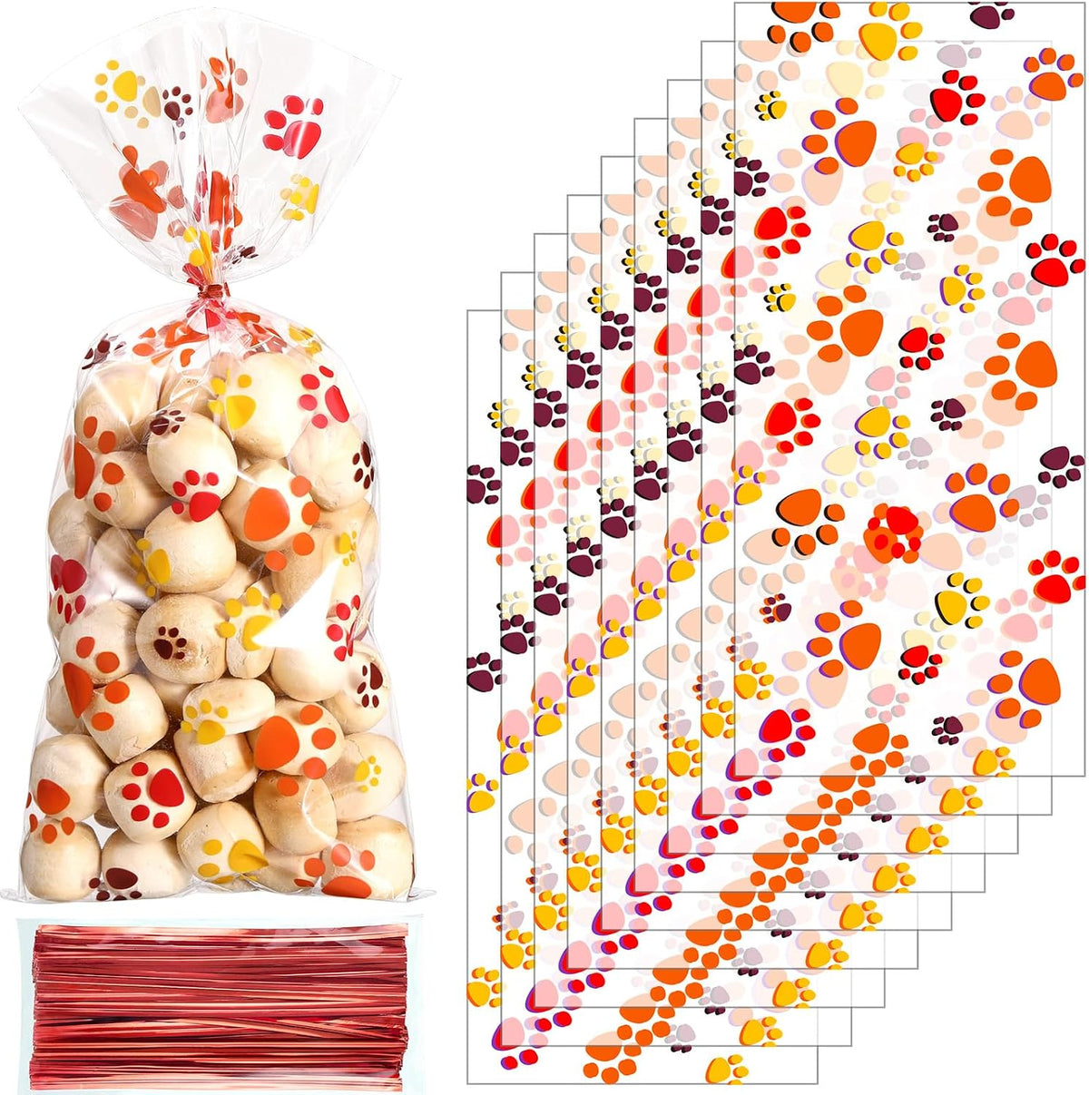 Blulu 100 Pieces Dog Treat Bags Puppy Party Favor Pet Paw Cone Cellophane Bags Candy Heat SealableDog Paw Gift with 100 Pieces Silver Twist Ties for Pet Cat Treat Party Favor(Black) - Image 9