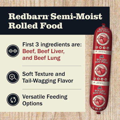 Redbarn beef recipe dog food roll packaging