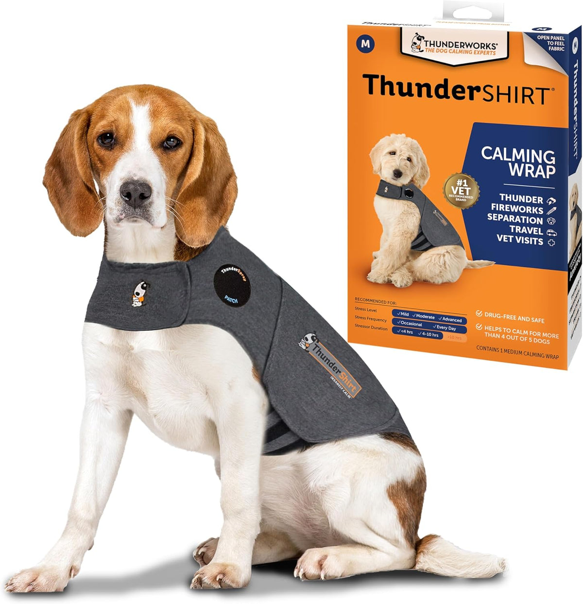 Imported ThunderShirt for dogs showing breathable fabric texture and logo