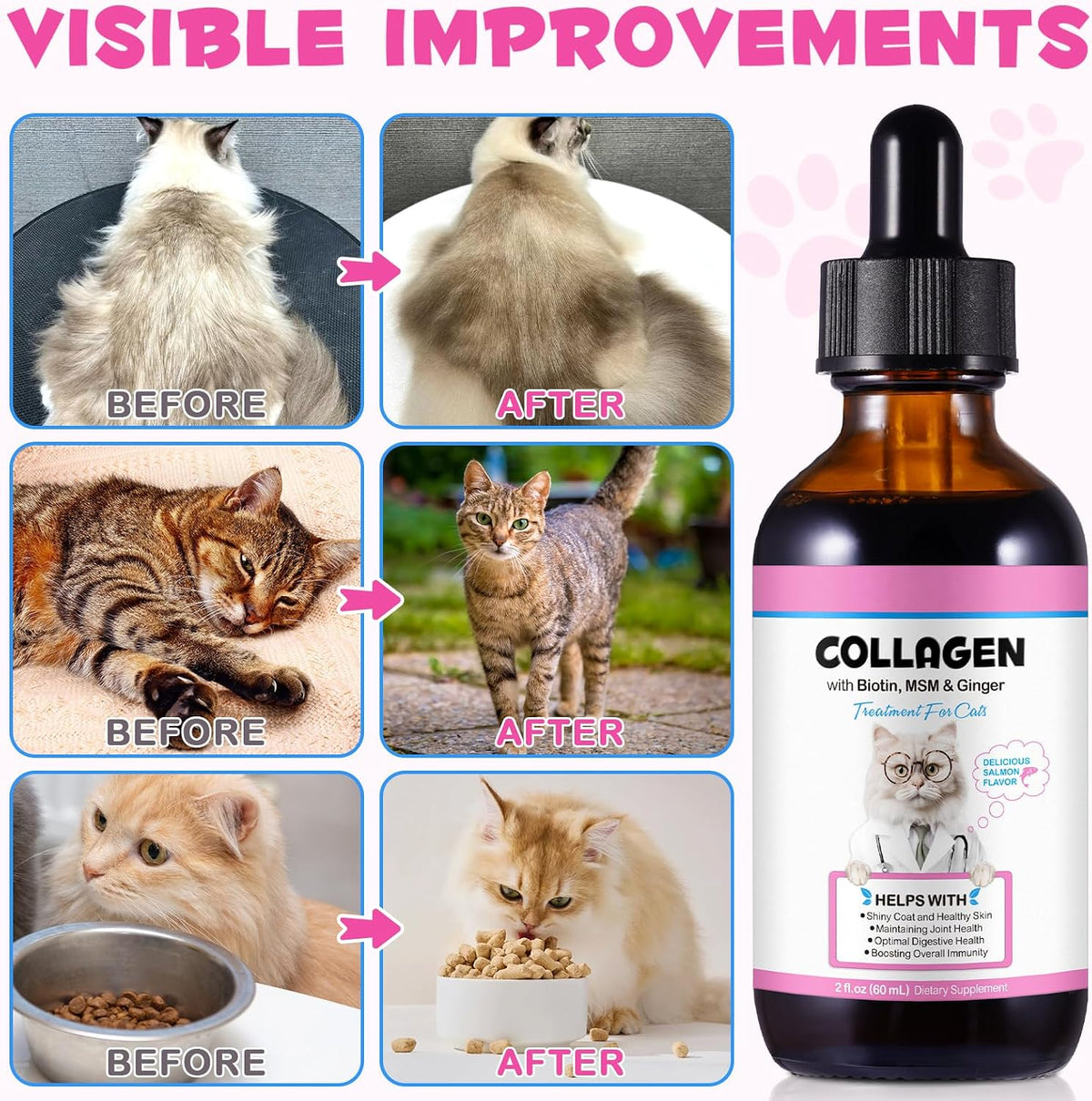 Vosifsdiy imported pet supplement packaging highlighting biotin MSM and ginger benefits
