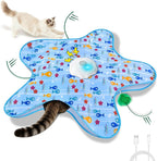 Orhomelife automatic hide and seek cat toy with replacement feather accessories displayed.