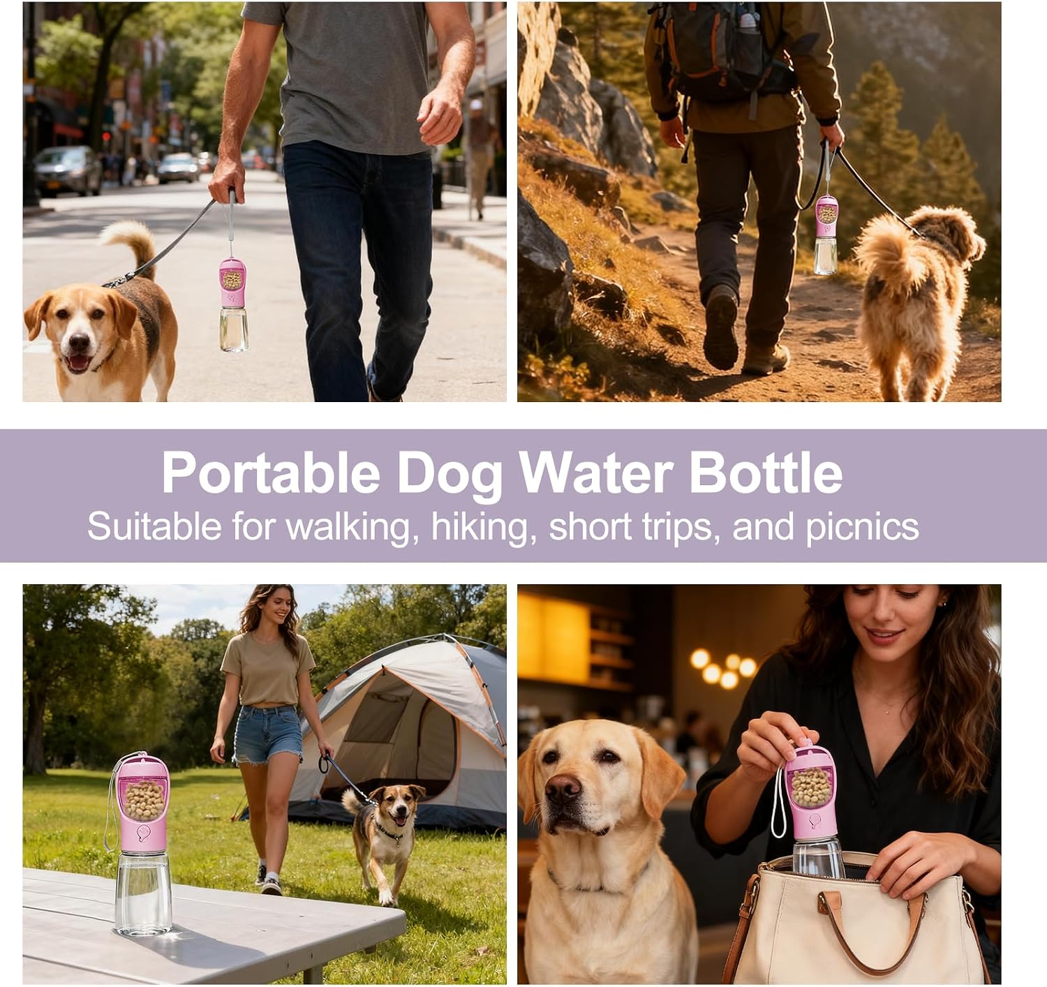 Liphier dog travel water bottle showing silicone loop leak proof seal