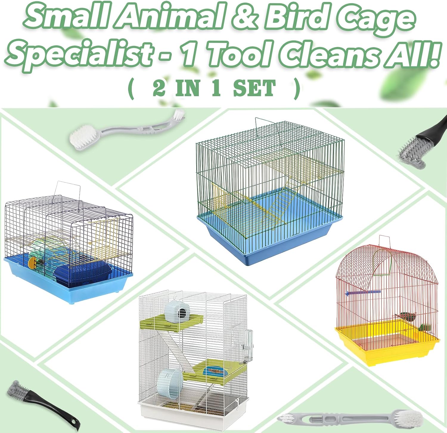 Easy to rinse two in one pet cage maintenance tool