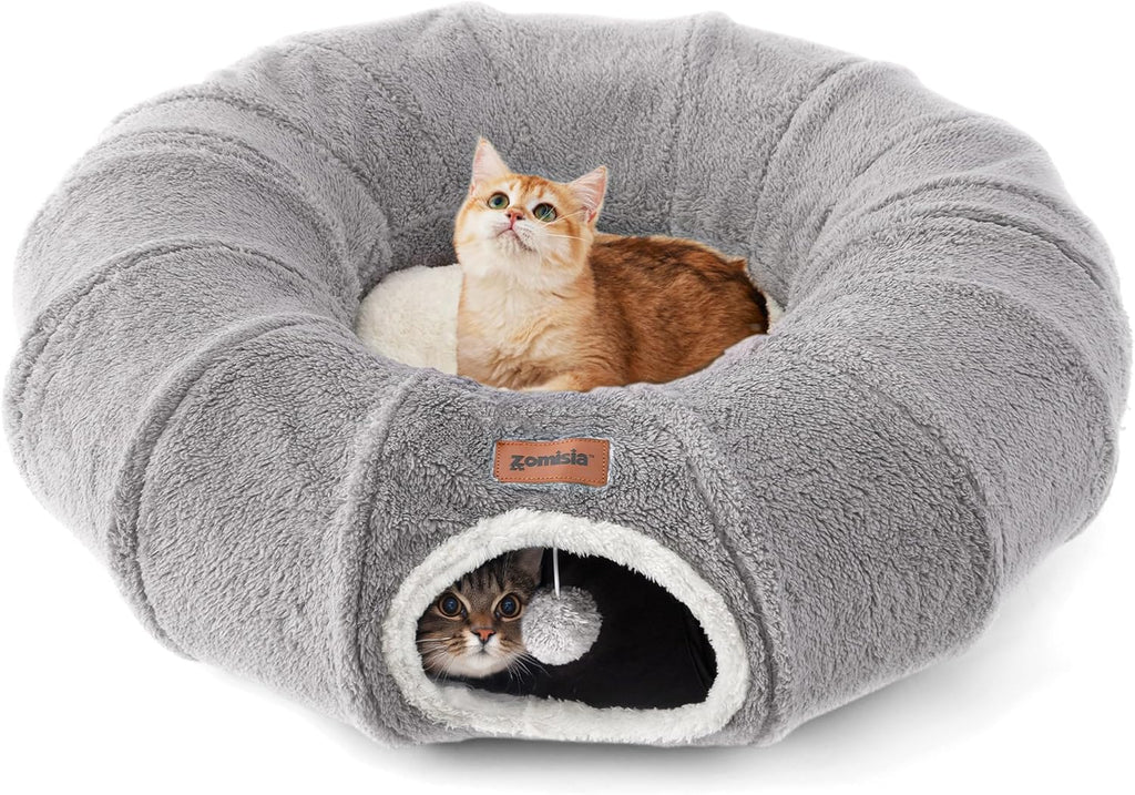 ZOMISIA Cat Tunnel Bed for Indoor Cats, Cute Cat Donut Toy Tunnel for Small Large Cats, Peekaboo Pet Cave Play Tunnel Toys for Kitten/Rabbit,Beige - Image 10