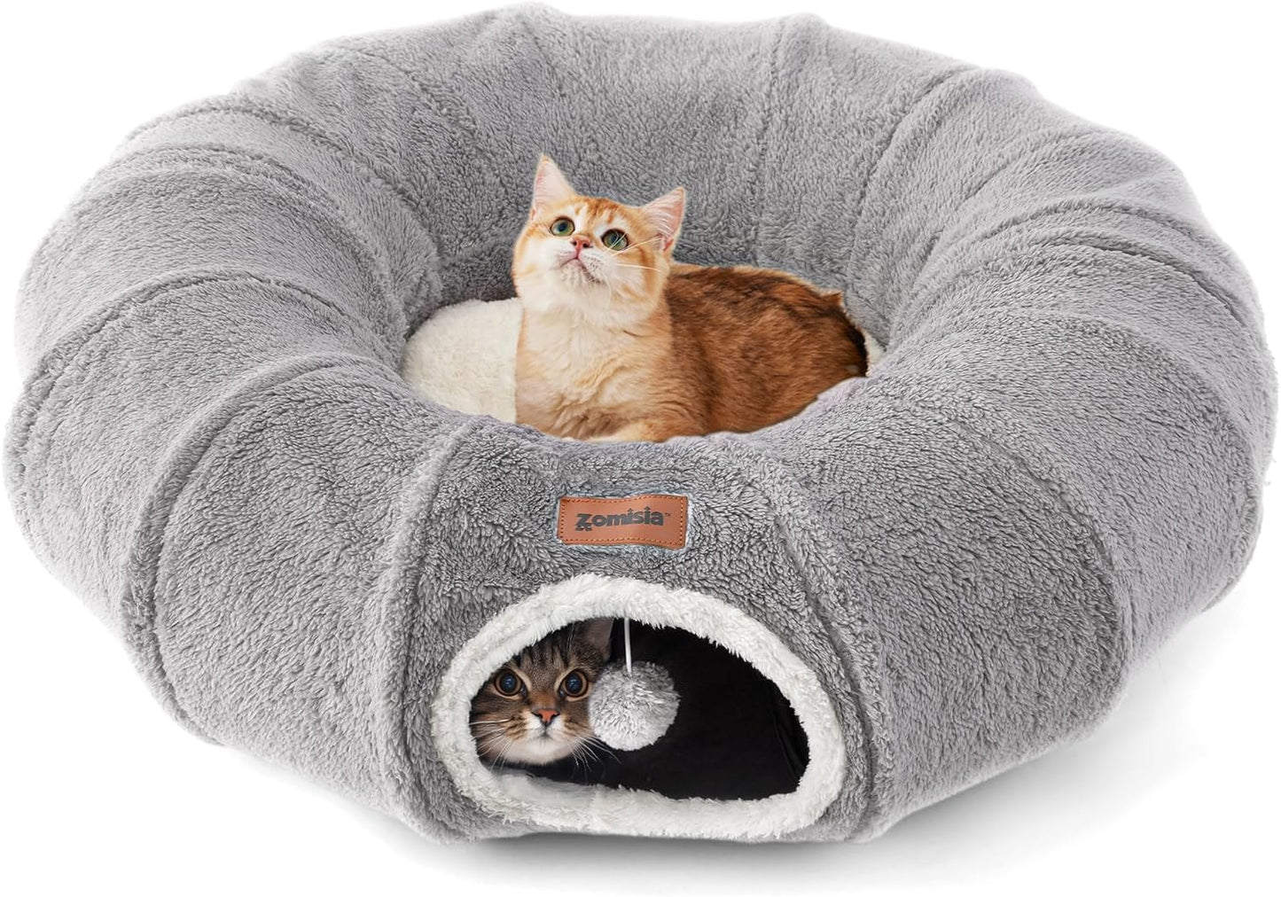 ZOMISIA Cat Tunnel Bed for Indoor Cats, Cute Cat Donut Toy Tunnel for Small Large Cats, Peekaboo Pet Cave Play Tunnel Toys for Kitten/Rabbit,Beige - Image 10