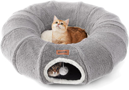 ZOMISIA Cat Tunnel Bed for Indoor Cats, Cute Cat Donut Toy Tunnel for Small Large Cats, Peekaboo Pet Cave Play Tunnel Toys for Kitten/Rabbit,Beige - Image 10