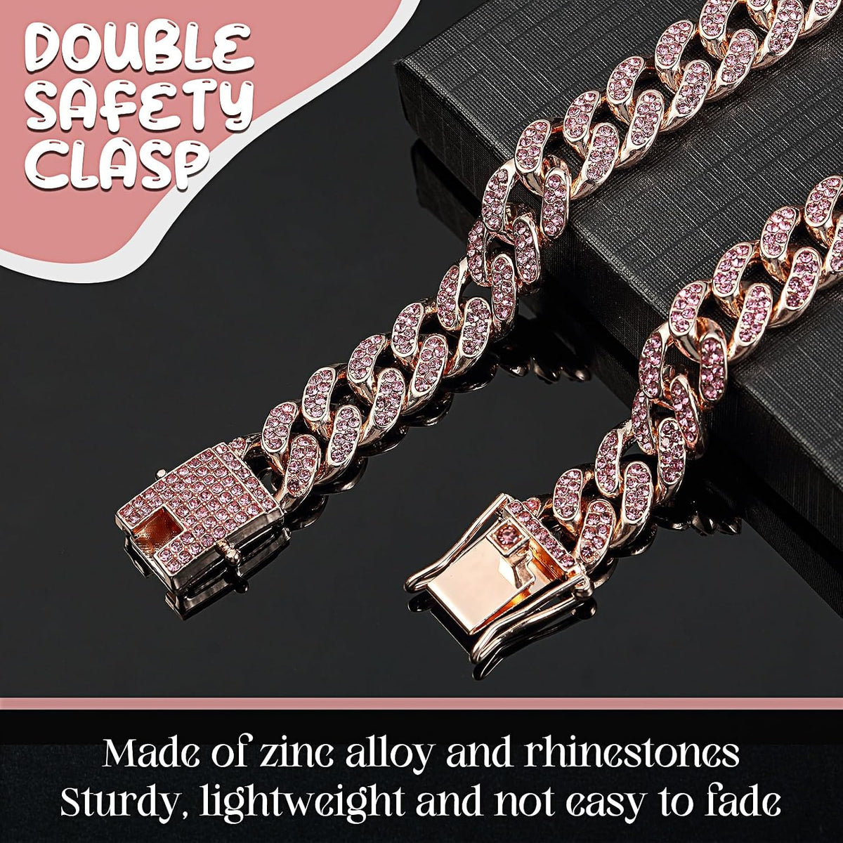 Leifide dog chain collar 12 mm width with button closure
