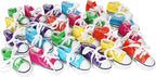 Group of assorted colored mini sneaker toys for bird cage enrichment