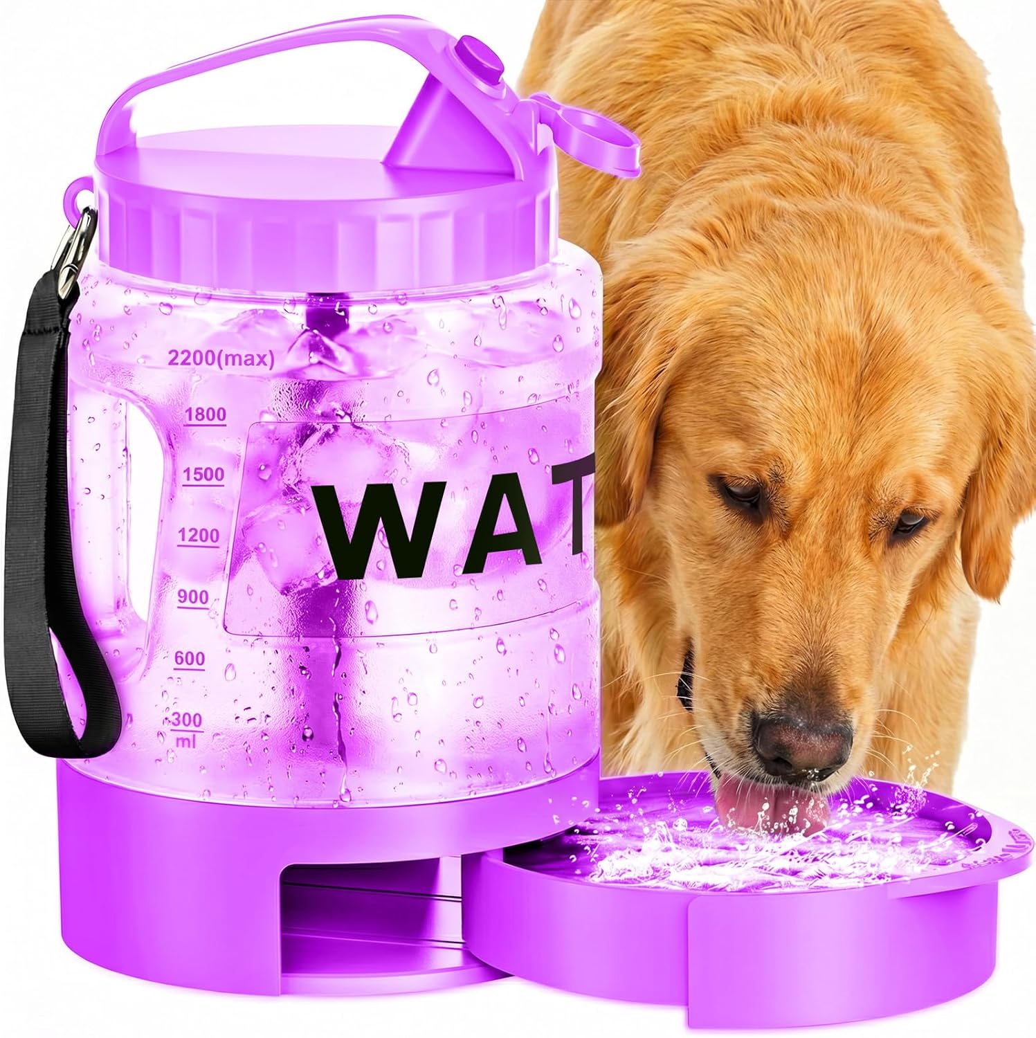 77oz Portable Dog Water Bottle, Camping Essentials, Large Travel Bottle with Pull-Out Drinking Bowl, Portable Beach Accessories, Car Water Container for Dogs, BPA Free - Black - Image 13