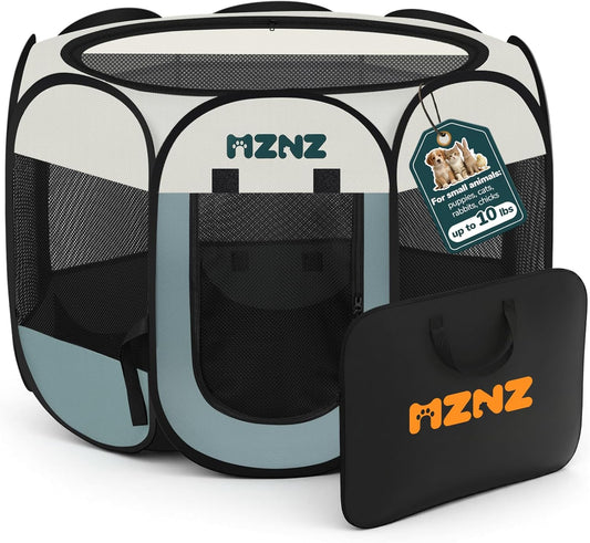 Dog Cat Playpen, Portable Small Animal Playpen Crate Indoor for Dogs Cats Rabbits, Foldable Guinea Pigs Bunny Cage Enclosure for Outdoor, Pop Up Dogs Cats Tent Kennel with Carrying Case, Grey - Image 1