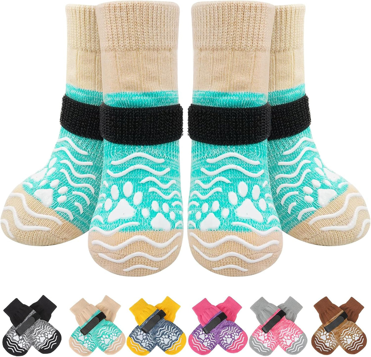 PUPTECK Anti Slip Dog Socks, Shoes with Grippers to Prevent Licking Hardwood Floors Traction, Rubber Boots & Paw Protectors for Small Medium Large Dogs Cold/Hot Pavement, Senior Dogs Booties Khaki - Image 14