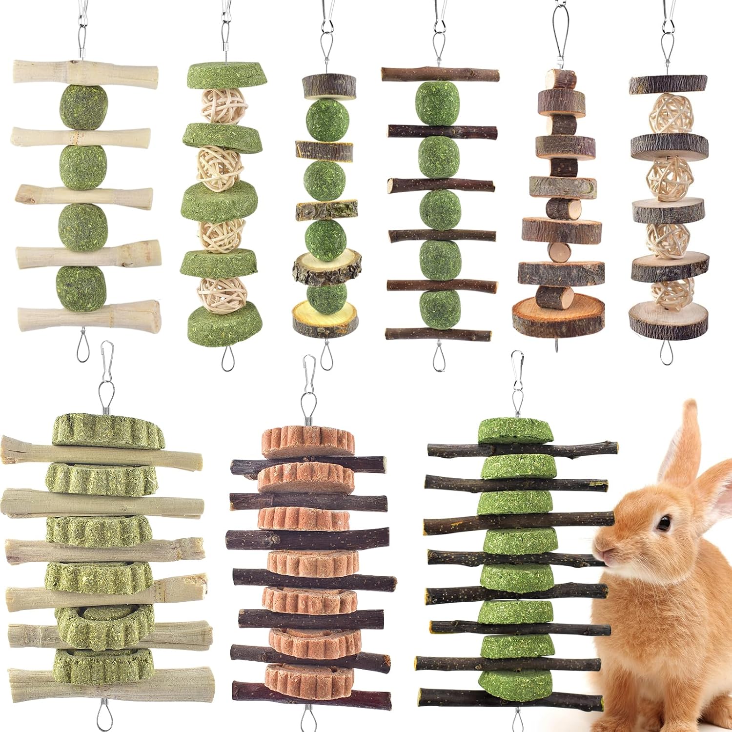 ERKOON Bunny Chew Toys, Rabbit Chew Toys for Teeth Grinding, Improve Dental Health, 100% Natural Apple Wood Timothy Grass Cake Treats for Rabbits Guinea Pigs Chinchillas Bunnies Hamsters (3 Pcs) - Image 9